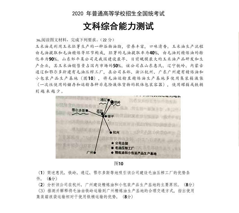 山東三星集團玉米油登上了2020全國高考卷！這道題你會怎么答？