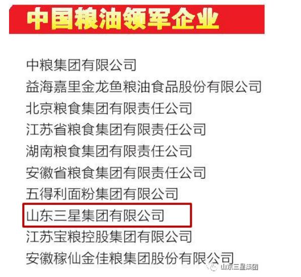 山東三星集團獲評“中國糧油領軍企業”